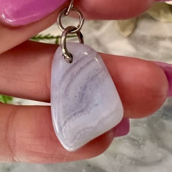 Genuine Blue Lace Agate Gemstone Pendant 925 Sterling Silver Handmade - Picture 7 of 12